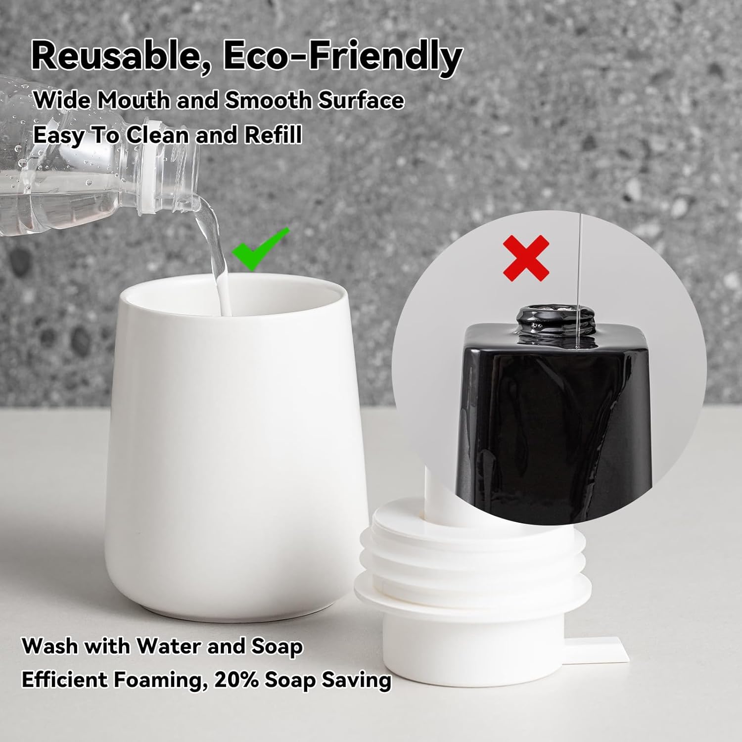 AZMOYAC Matte White Ceramic Foaming Soap Dispenser 12 Oz