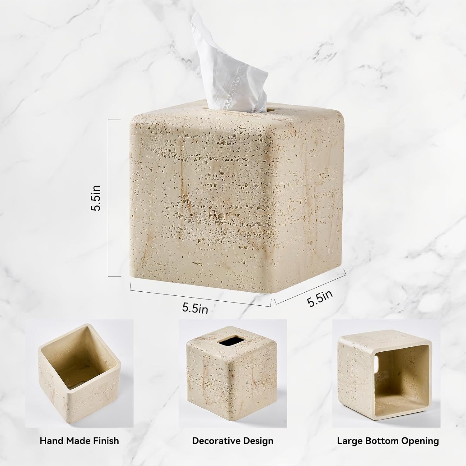 Polytree Natural Travertine Tissue Box Cover Square 1