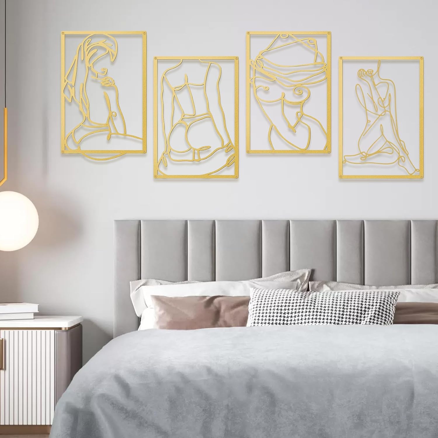 Modern Metal Gold Wall Decor Set 4Pcs Abstract Art Sculptures for Bedroom and Living Room