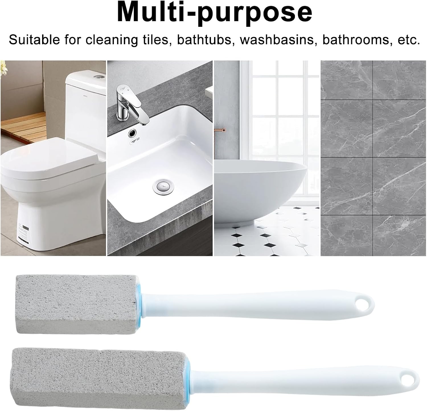 Pumice Stone Toilet Cleaner with Long Handle 1 Handle 4 Replaceable Pumice Heads