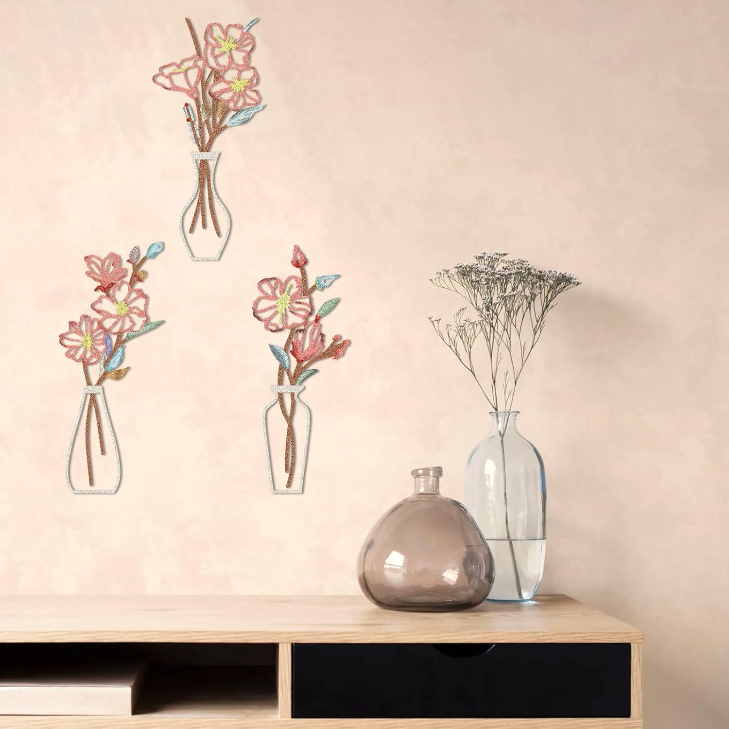 Primst 3 Pcs Metal Flower Wall Art - Rustic Boho Decor