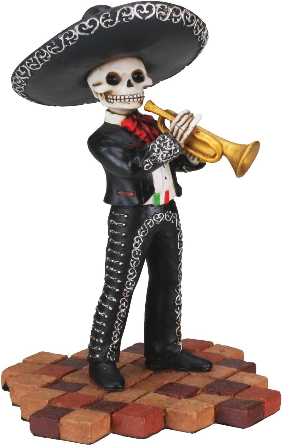 Skeleton Skull Black Mariachi Band Trumpet Statue 1