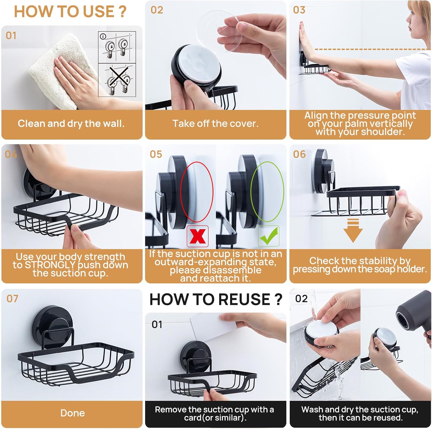 LEVERLOC Suction Soap Dish Black Waterproof No Drilling