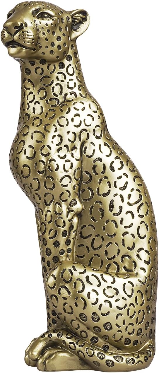 Cheetah Statue Home Decor Resin Sitting Figurine Champagne Gold