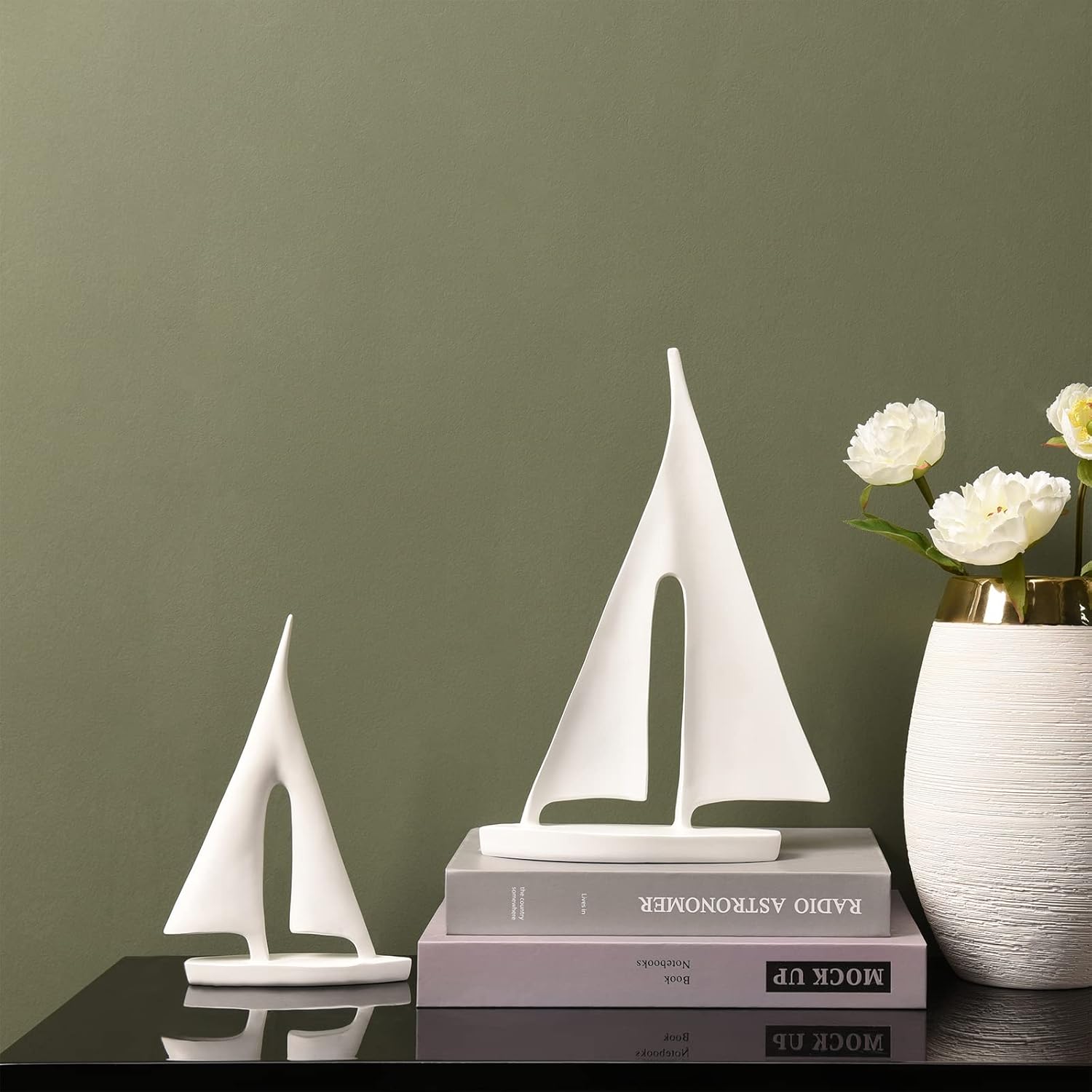 Modern Sailboat Sculpture Decor 2 Pack White