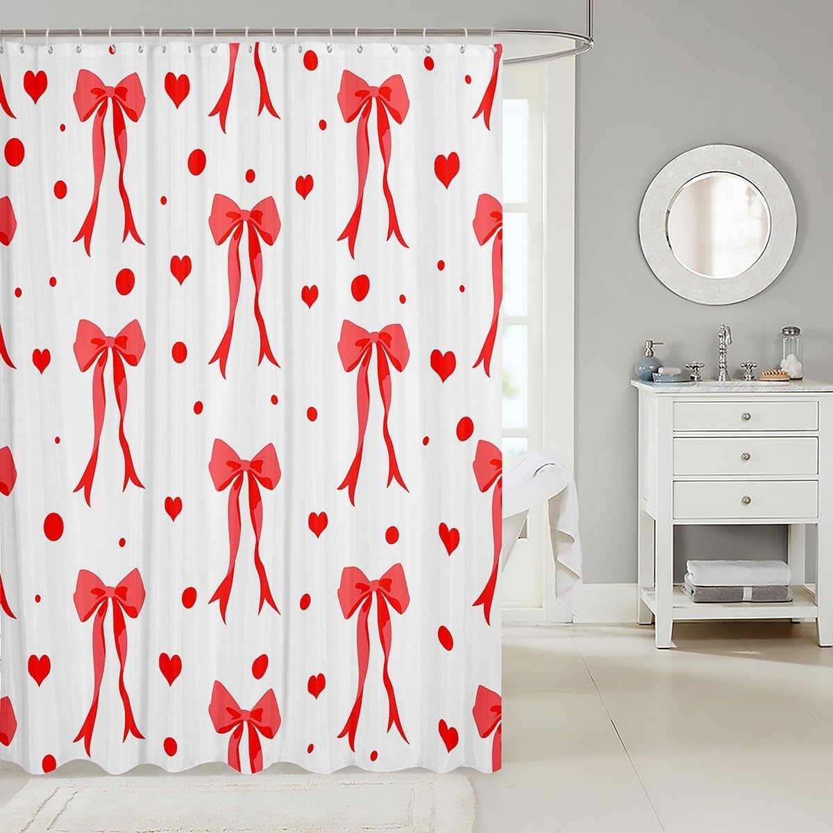 Feelyou Coquette Bows Shower Curtain Set 72x72 Red 1