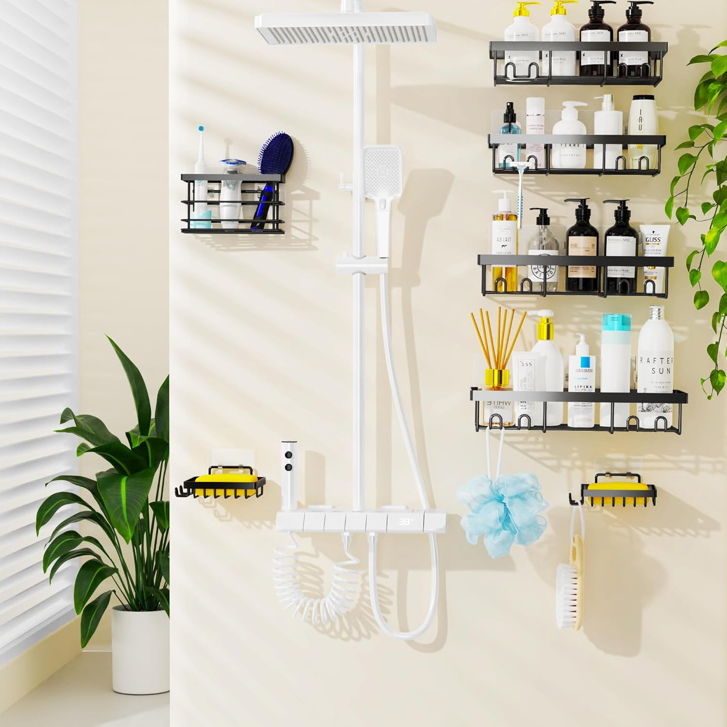 Moforoco 7 Pack Adhesive Shower Organizer Set