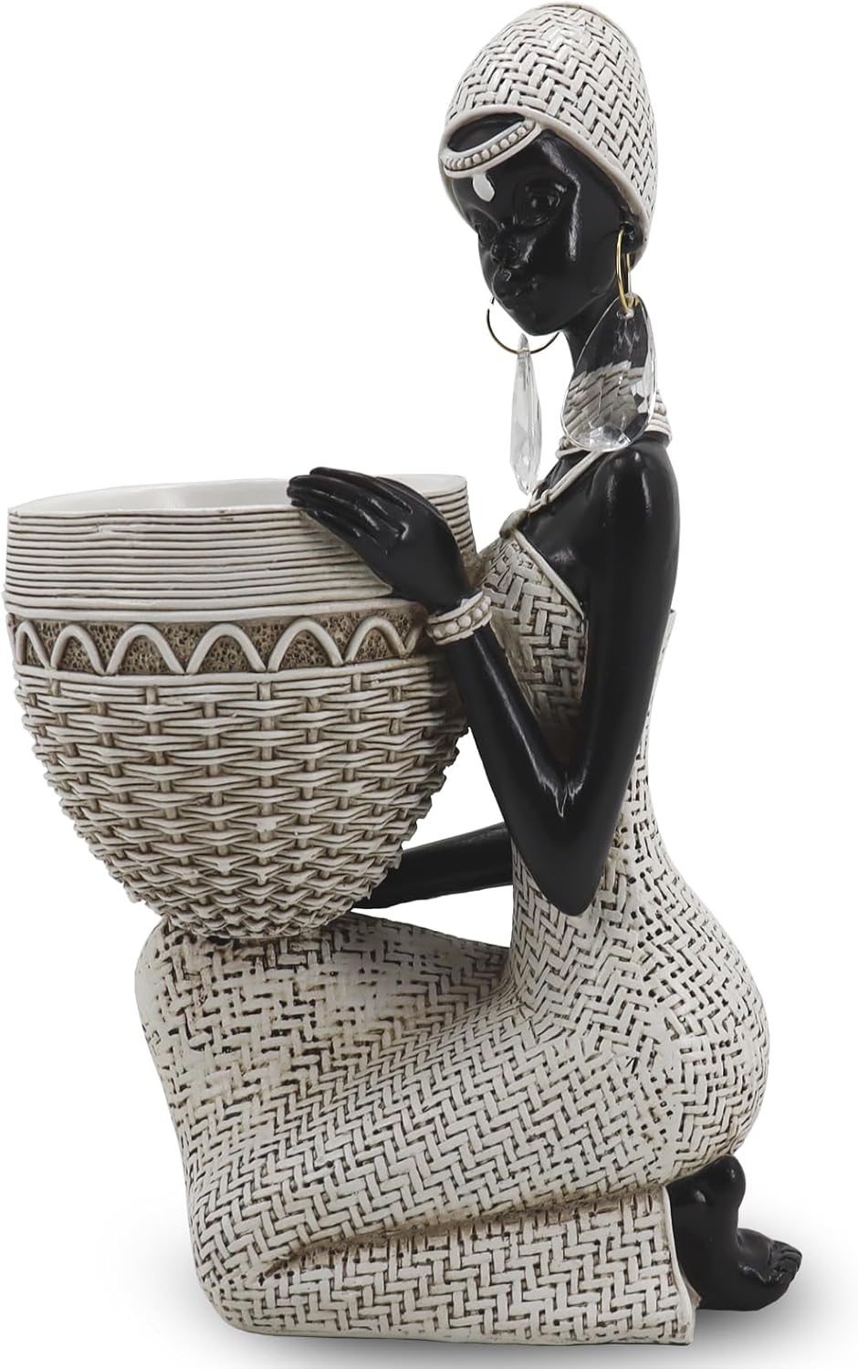 Handmade White Tribal Woman Sculpture with Crystal Earrings