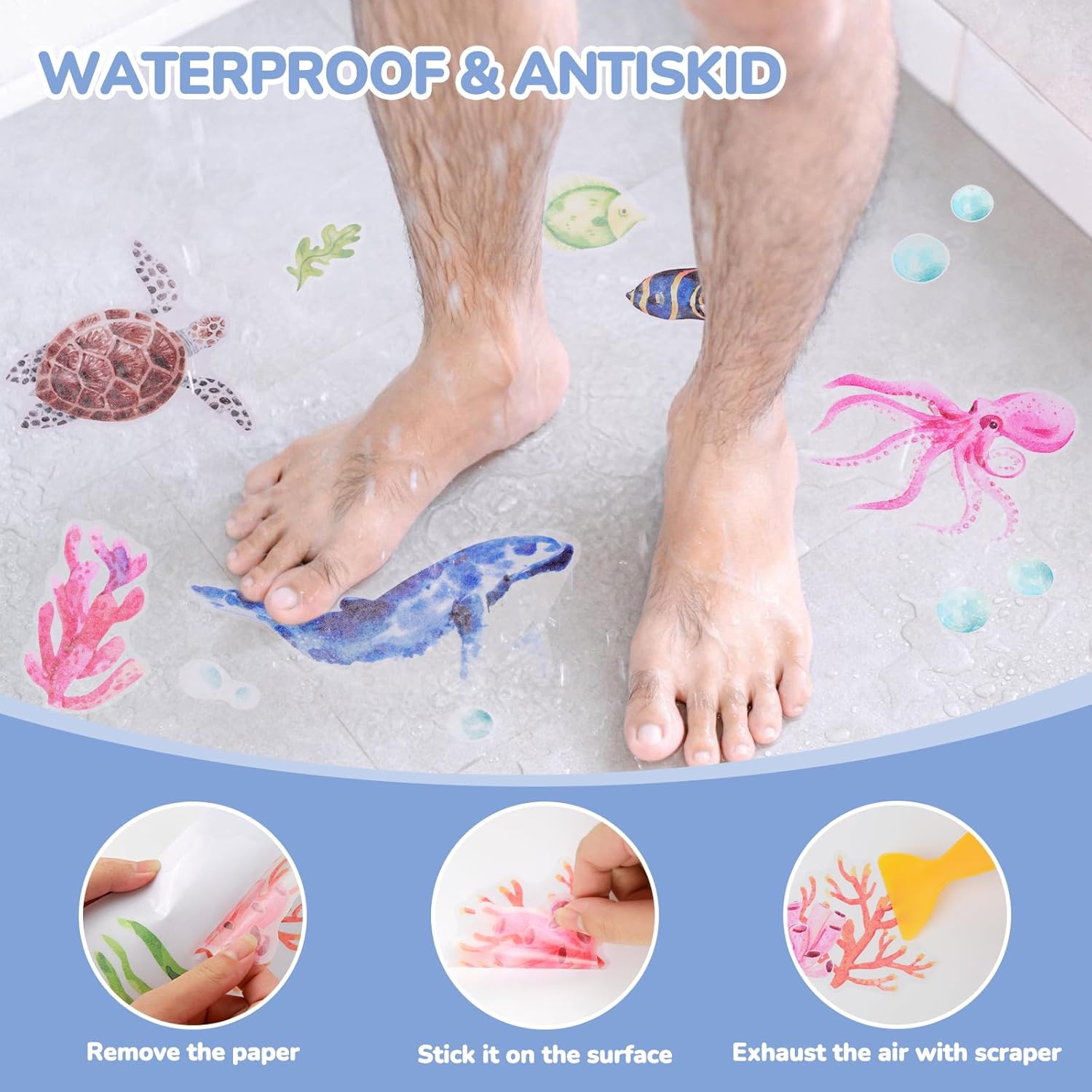 Non-Slip Bathtub Stickers with Cute Sea Animal Designs