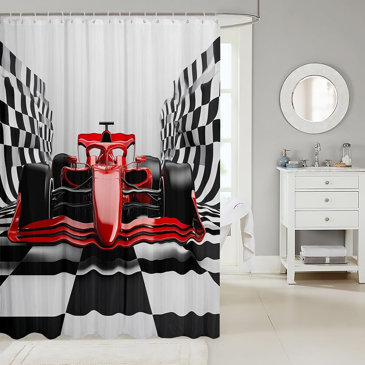 Jejeloiu Race Car Shower Curtain Set 72x84 Waterproof