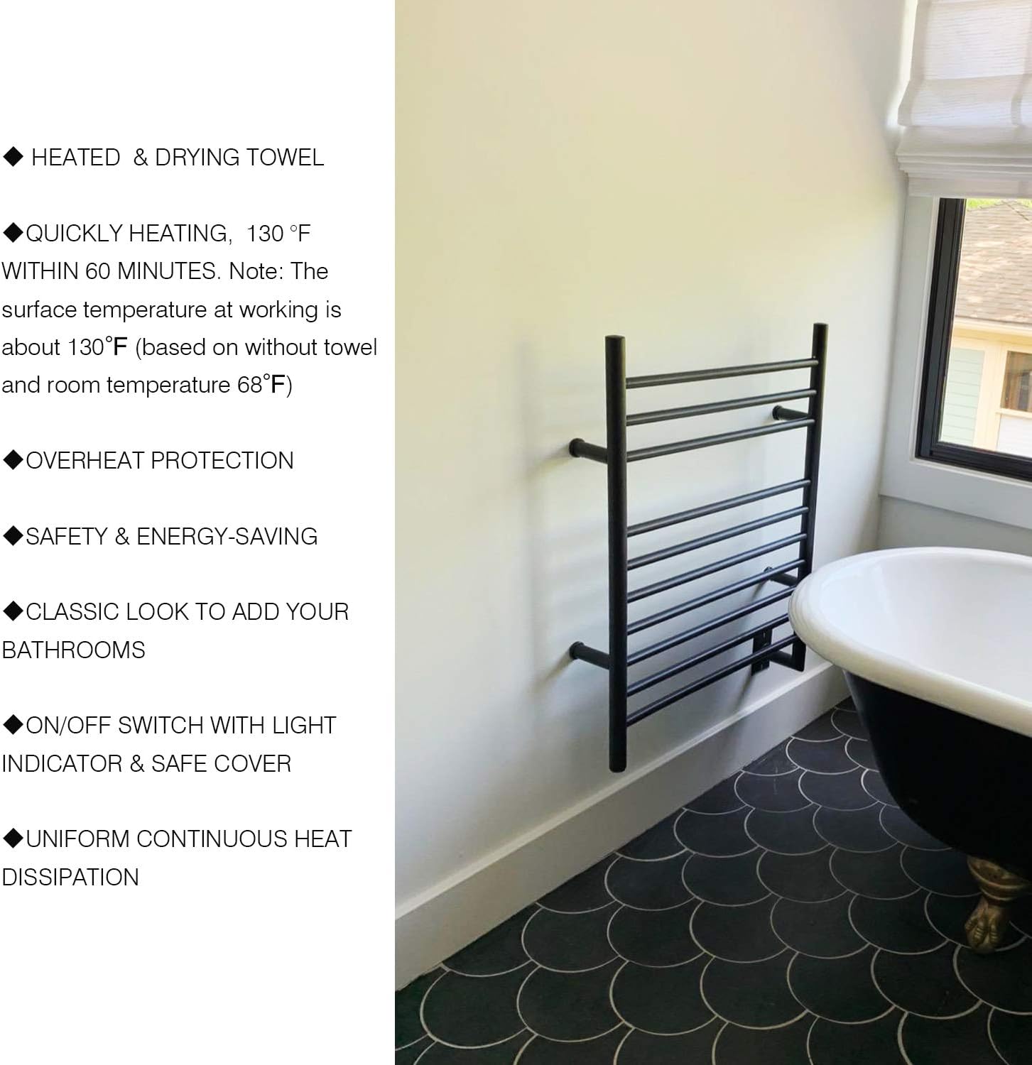 HEATGENE Matte Black Wall-Mounted Towel Warmer
