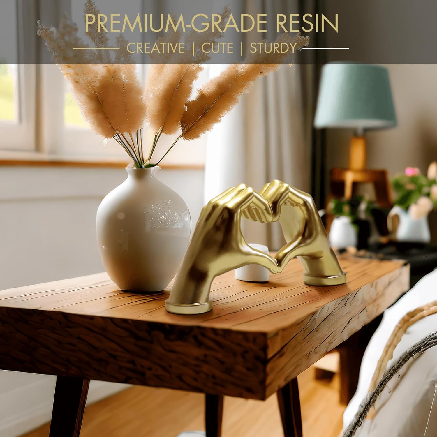 Elegant Gold Heart Hands Sculpture - Room Decor