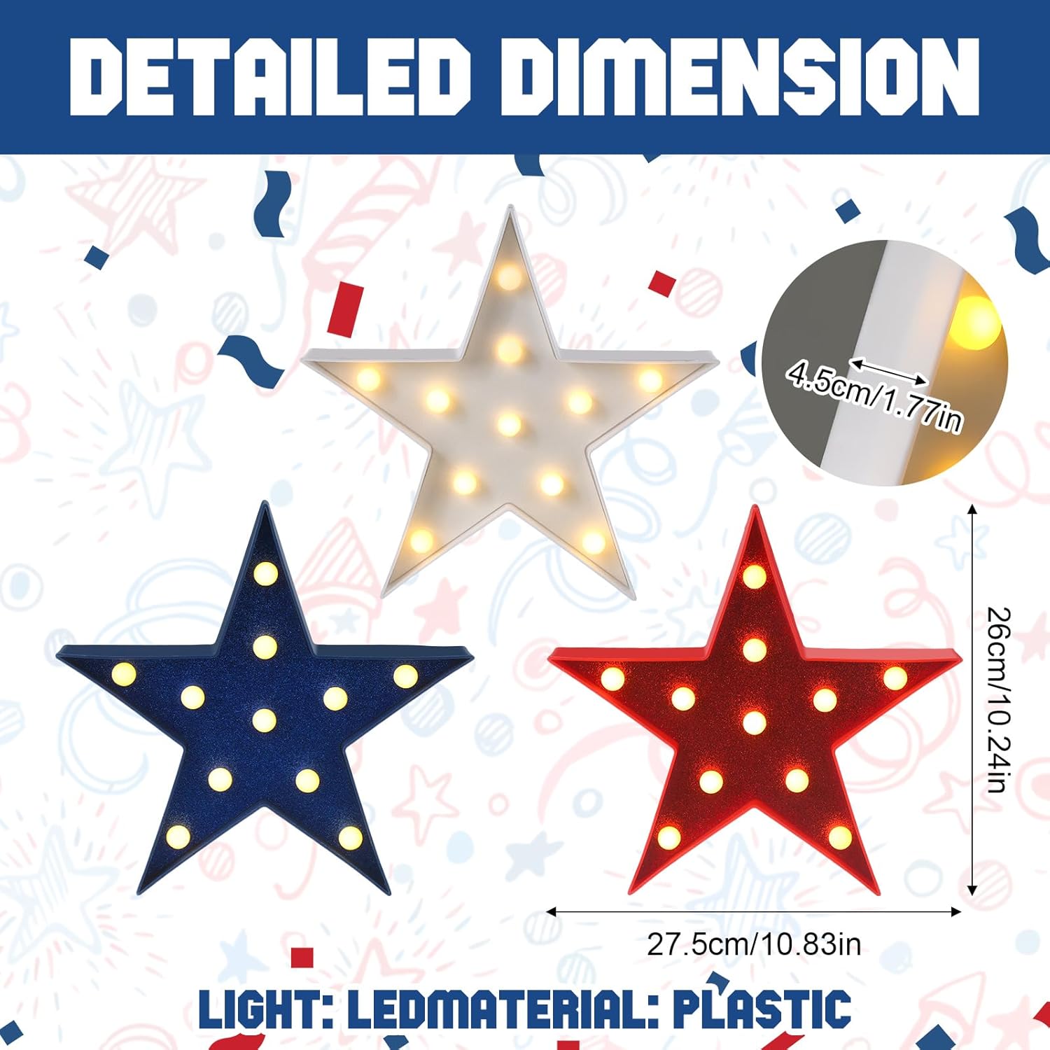 Tujoe 3 Pcs 4th of July Star Lights LED Signs