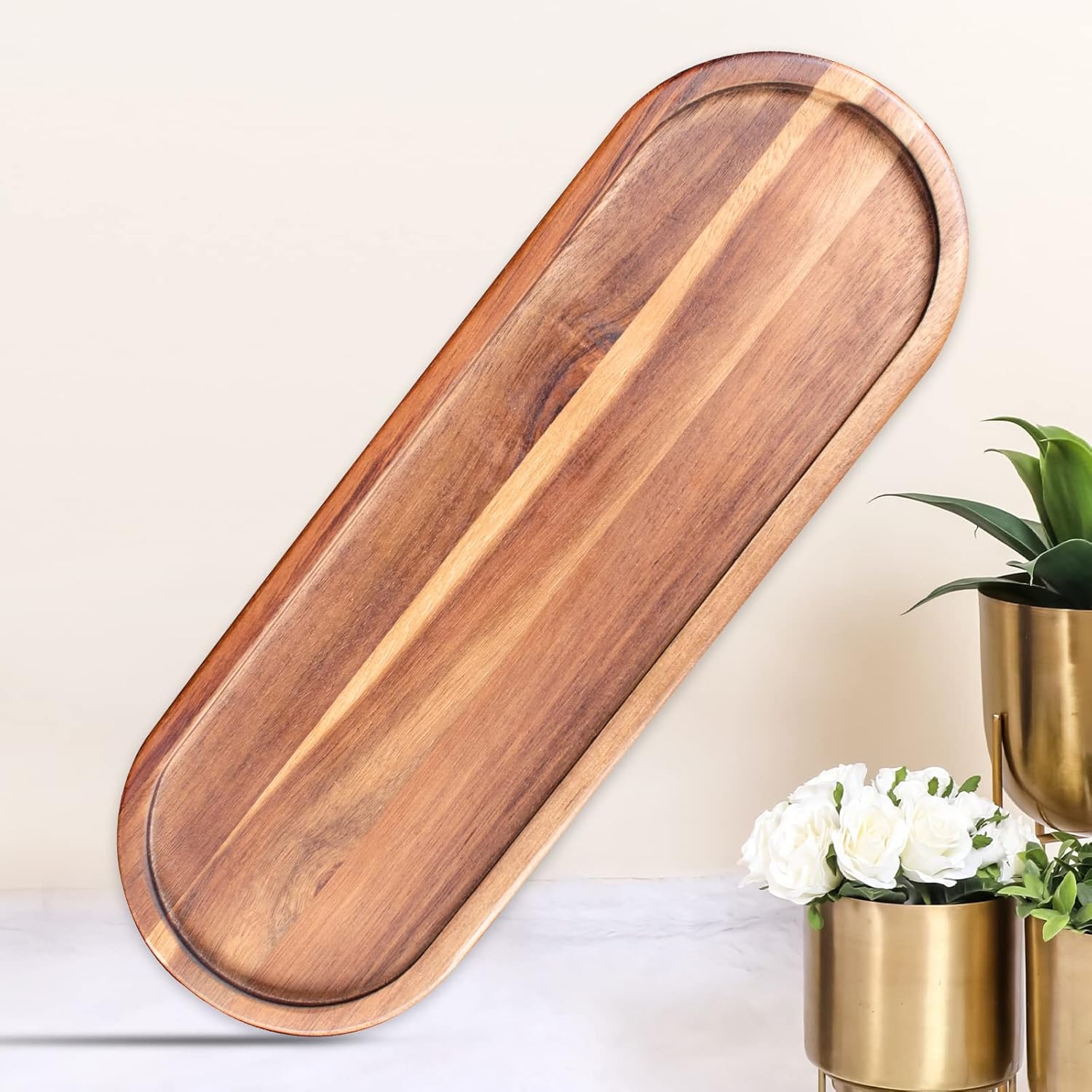 GinSent Wooden Vanity Bathroom Tray with Raised Edges