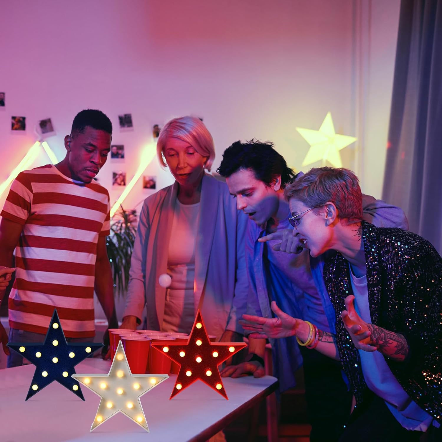 Tujoe 3 Pcs 4th of July Star Lights LED Signs