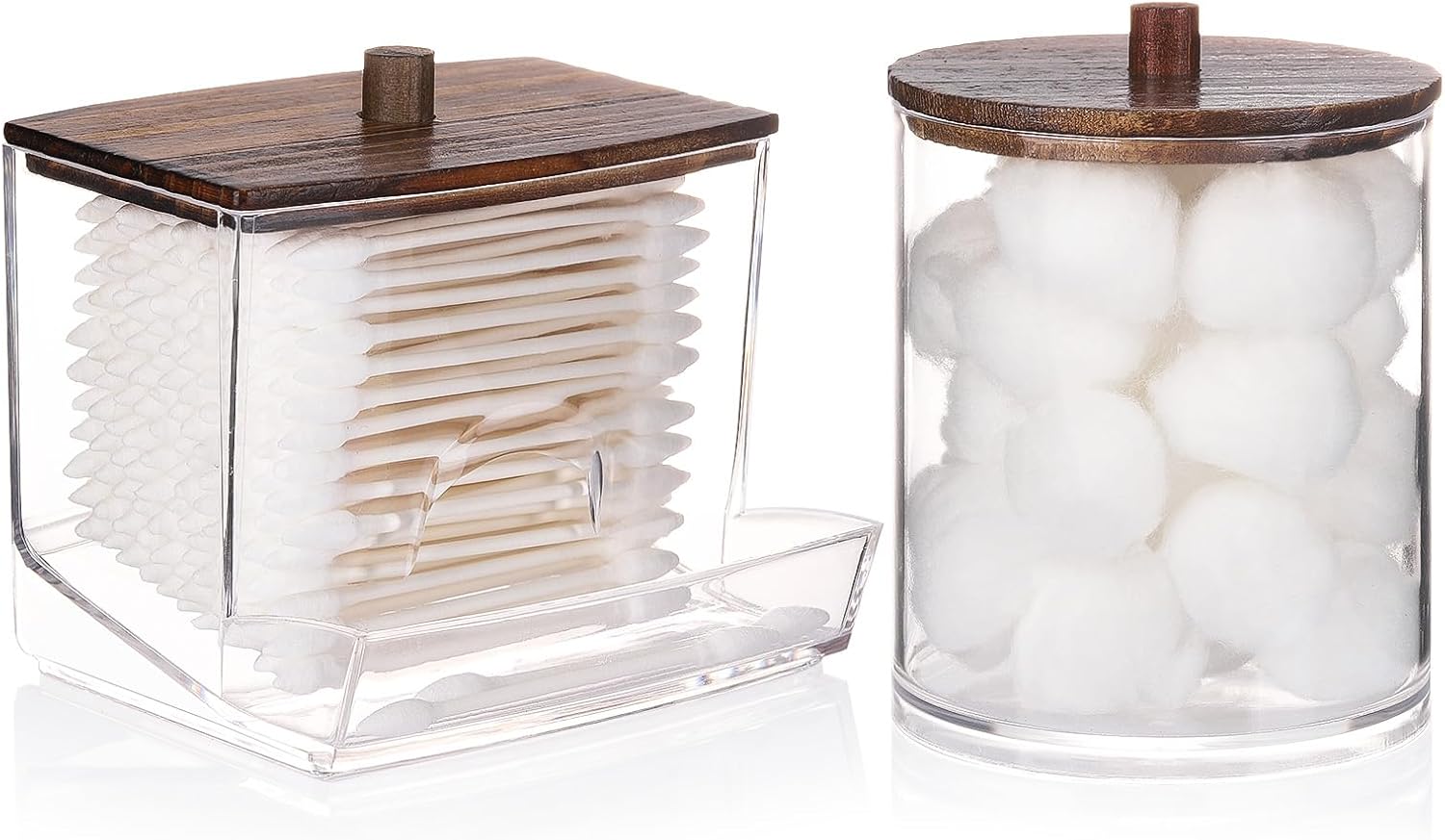 Tbestmax Qtips Dispenser 10oz - 12oz Cotton Ball Holder with Wood Lid