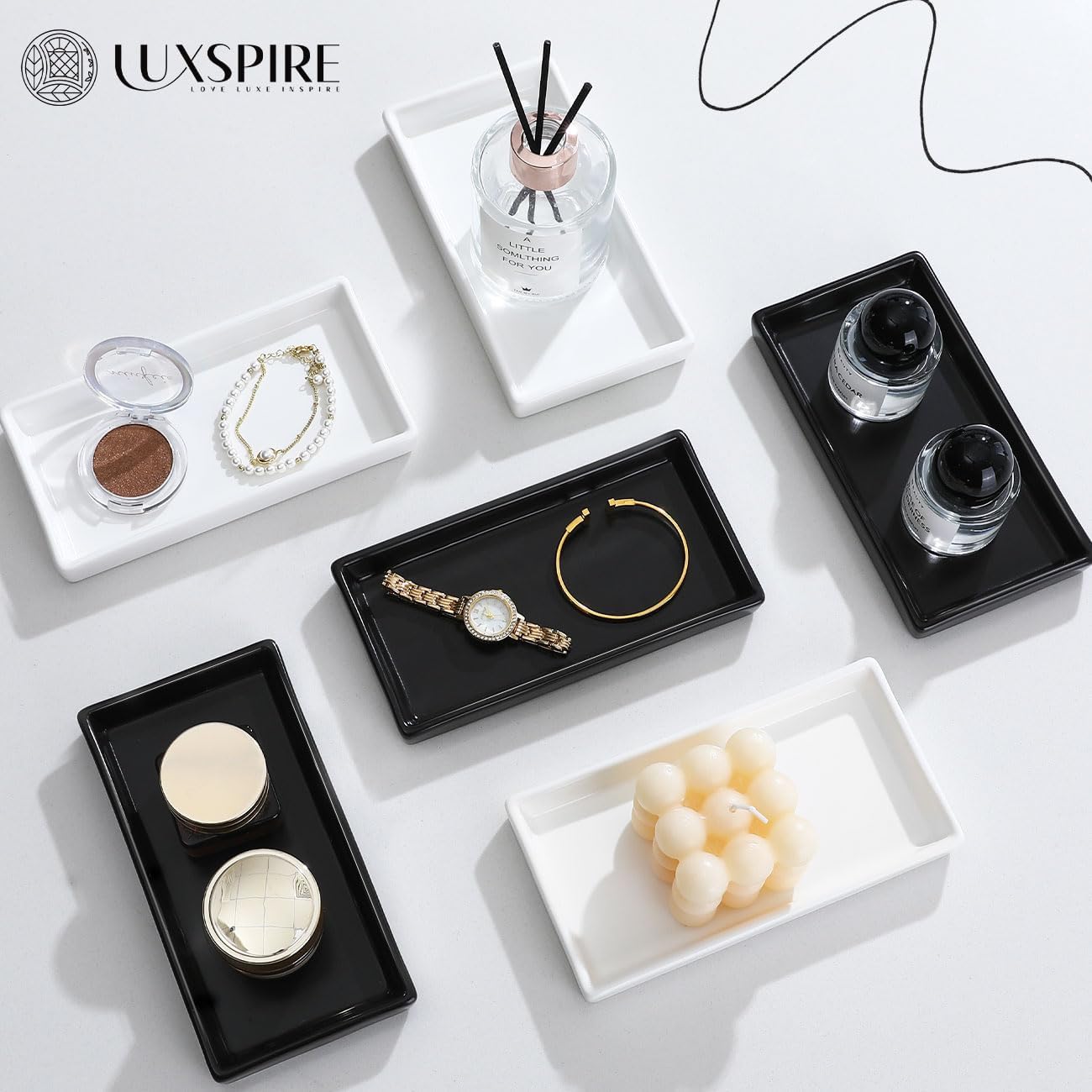 Luxspire White Ceramic Vanity Tray for Bathroom and Kitchen
