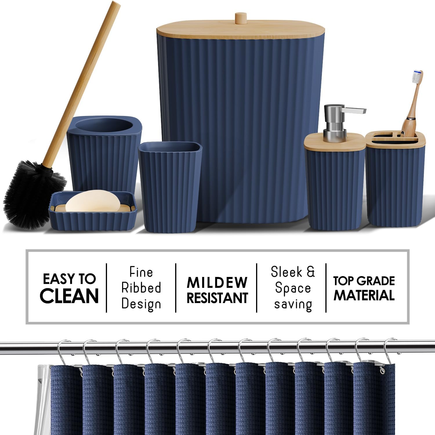 Clara Clark 22PC Navy Bathroom Accessory Set
