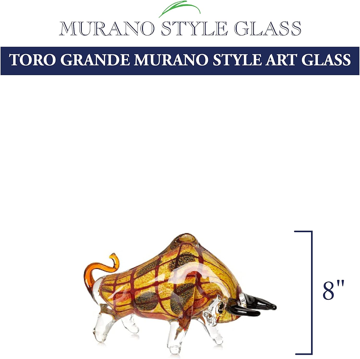 Badash Murano-Style Art Glass Bull Sculpture - 8 Tall Decor