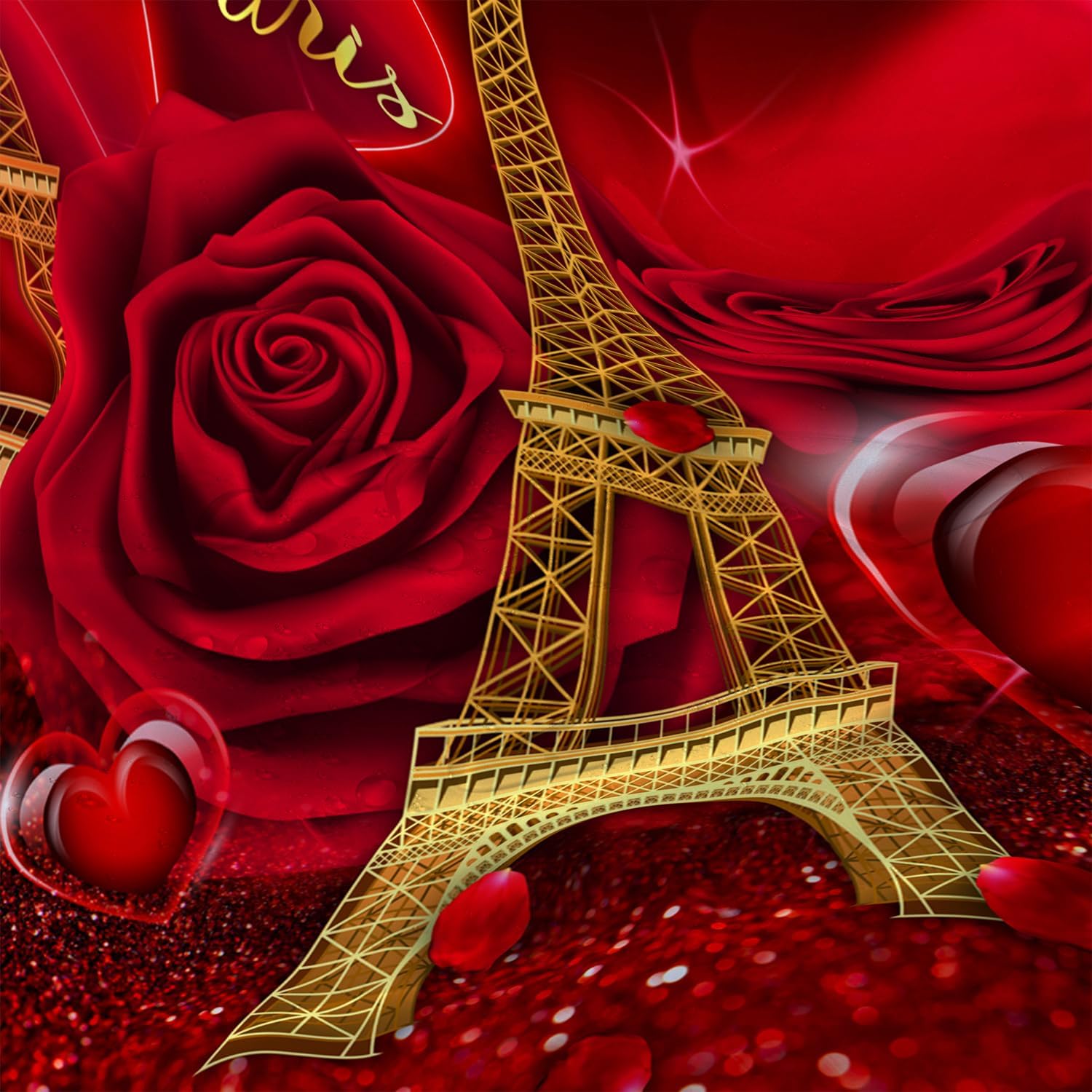 AILONEN 3D Oil Red Rose Shower Curtain Set with Hooks