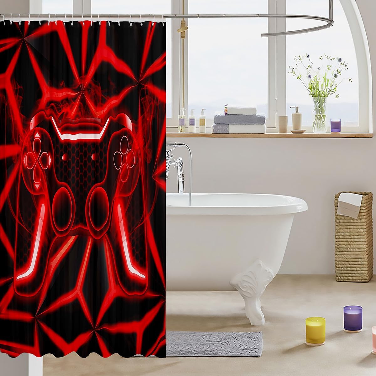 Game Console Shower Curtain 72x72 Waterproof Gaming Design