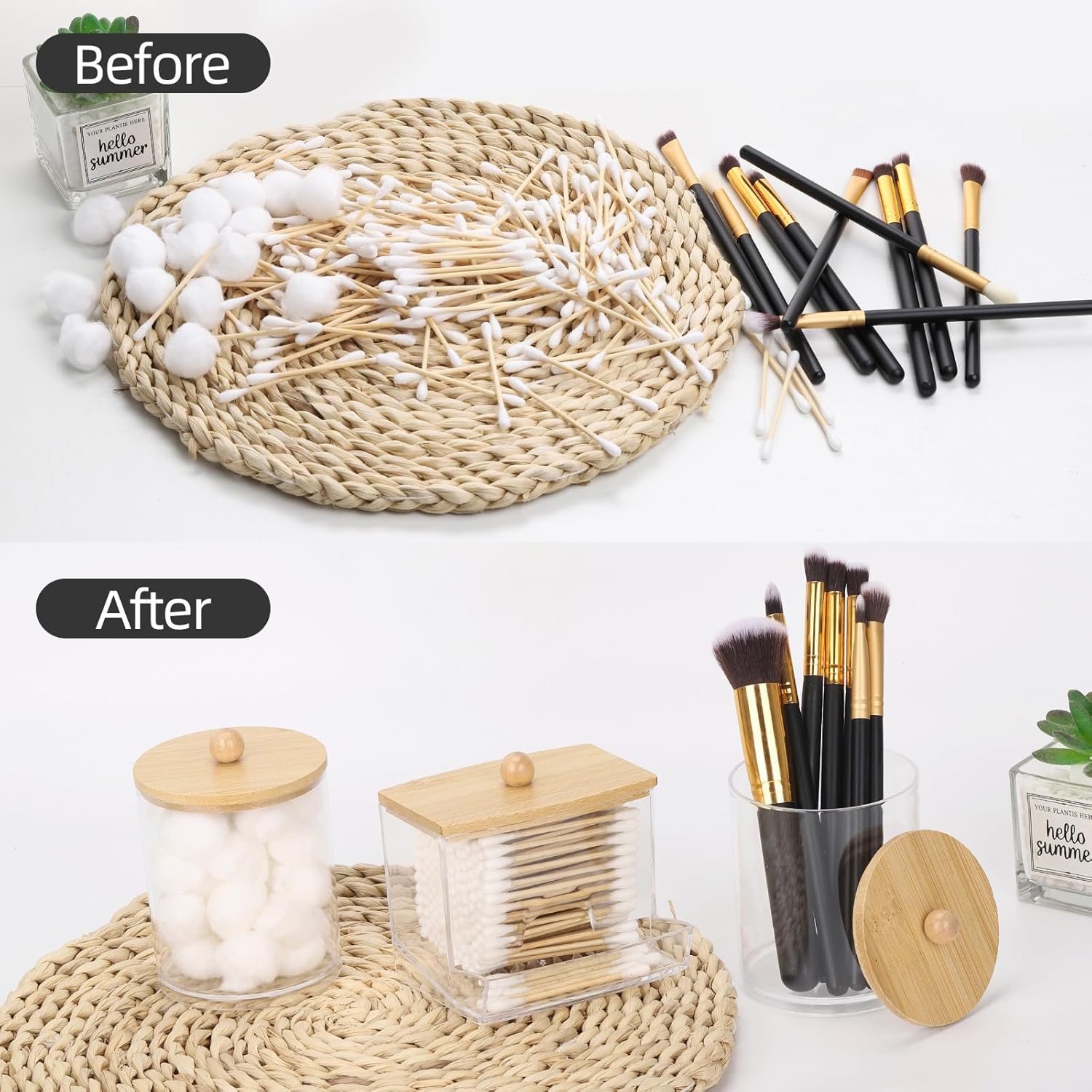 Tbestmax 4 Pack Qtips Dispenser with Bamboo Lids