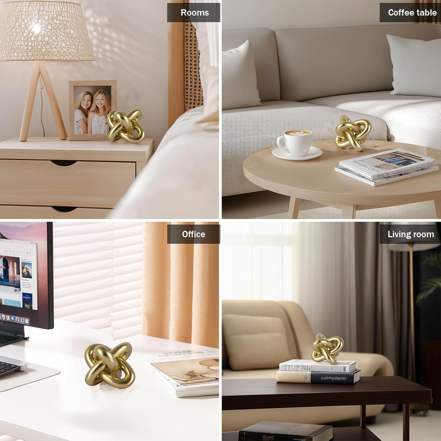 Golden Knot Sculpture Set 3 Piece Resin Home Decor