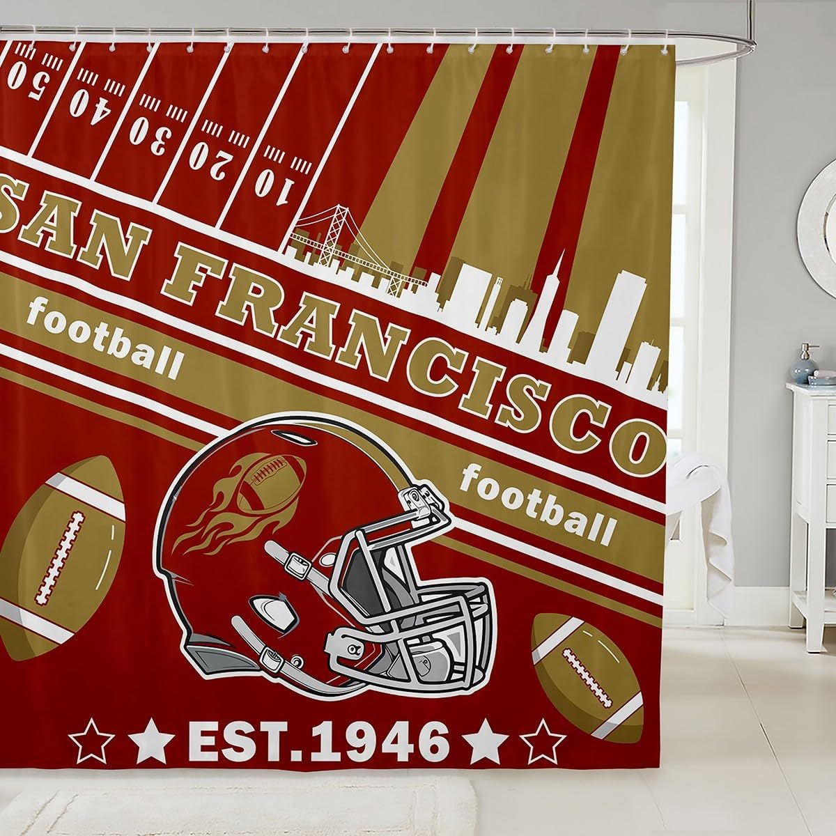 Feelyou Football Bath Curtain 72x84 San Francisco Design