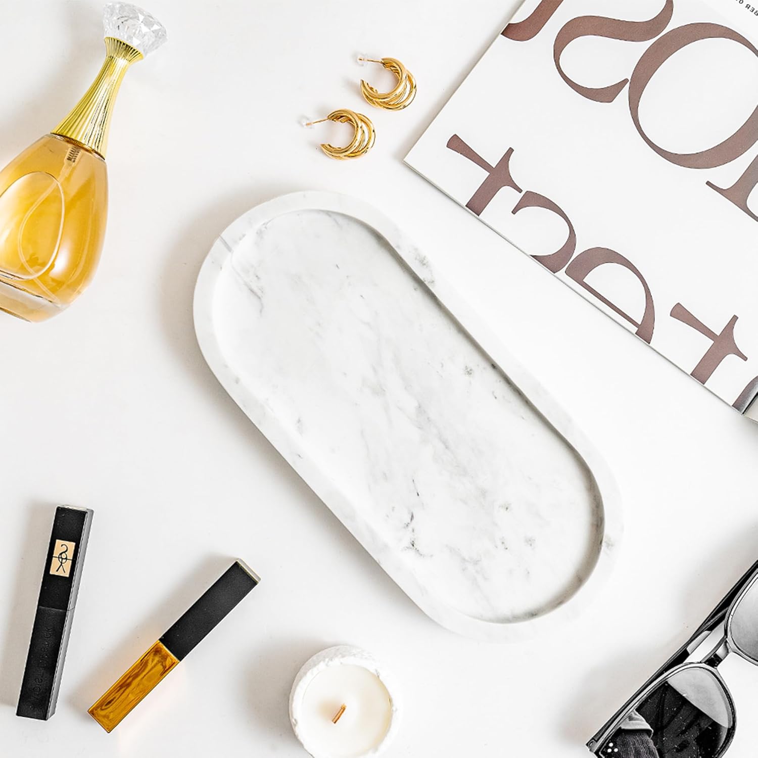 WORHE Natural Marble Vanity Tray for Candles Jewelry