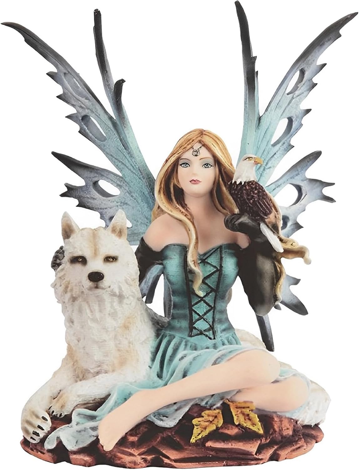 ICE ARMOR 8 H Blue Fairy with Wolf and Eagle Statue