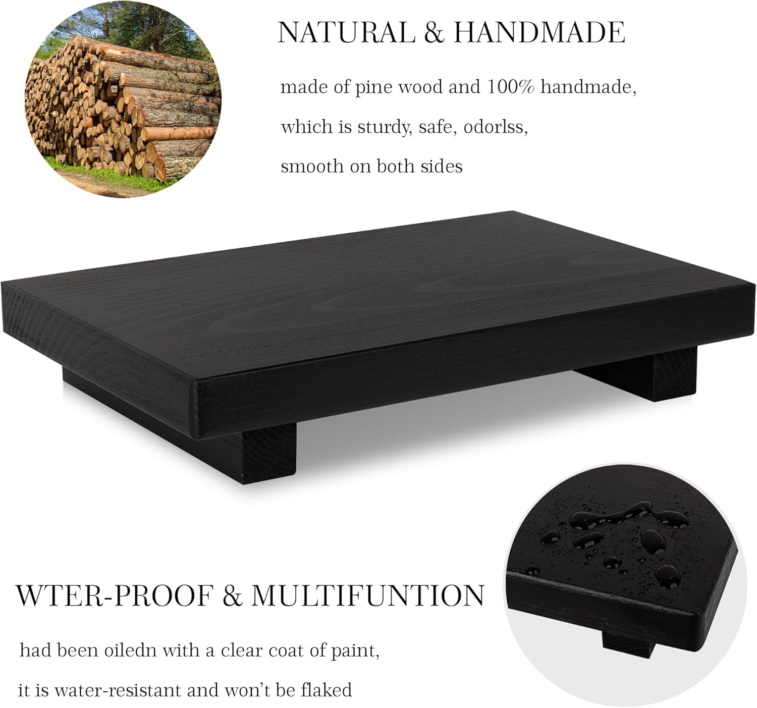 Zoocatia Bathroom Counter Organizer Wooden Pedestal Stand - Black