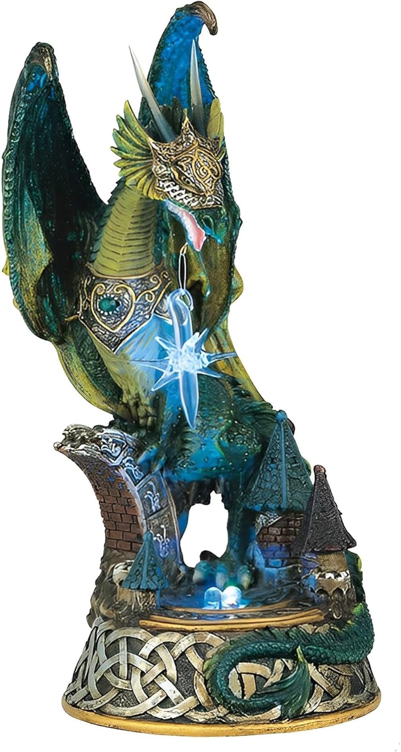 ICE ARMOR 9 Inch LED Green Dragon Village Statue 1