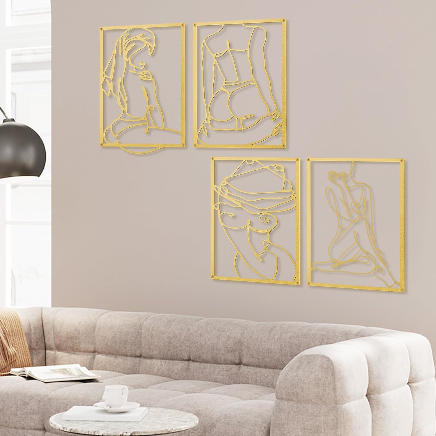 Modern Metal Gold Wall Decor Set 4Pcs Abstract Art Sculptures for Bedroom and Living Room