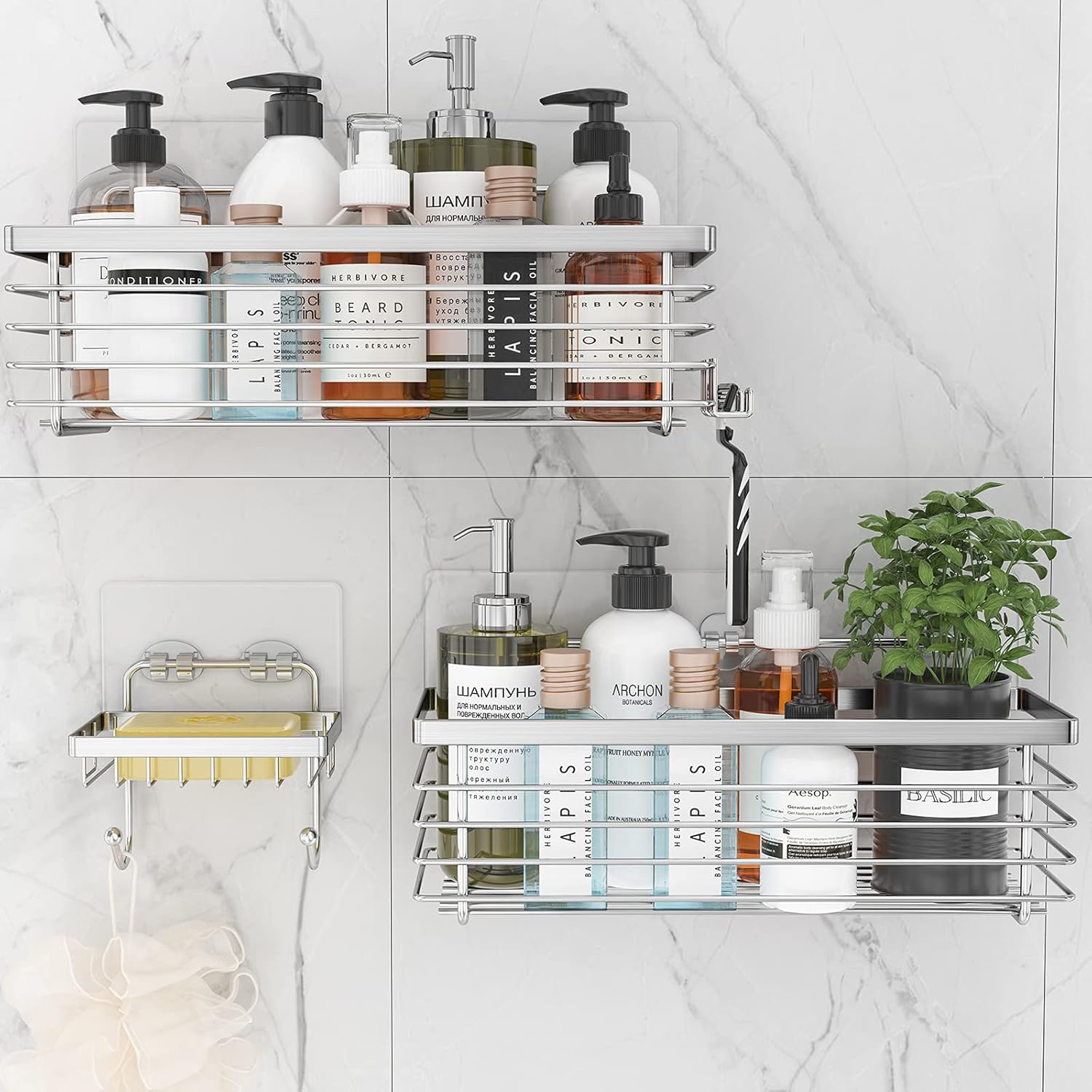 ODesign 3 Pack Shower Caddy - Rustproof Stainless Steel Suction Cup Organizer