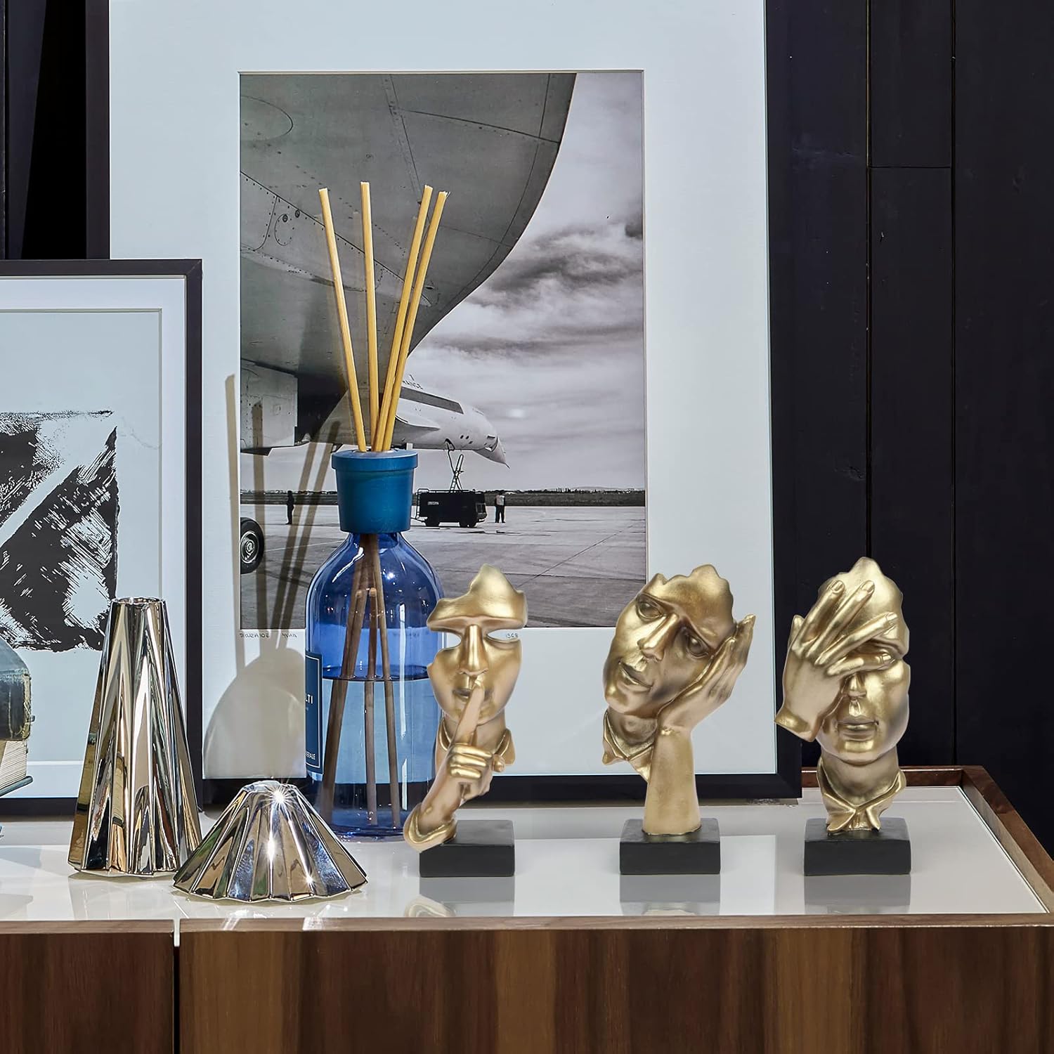 3 Pcs Thinker Statue Silence is Gold Modern Resin Decor