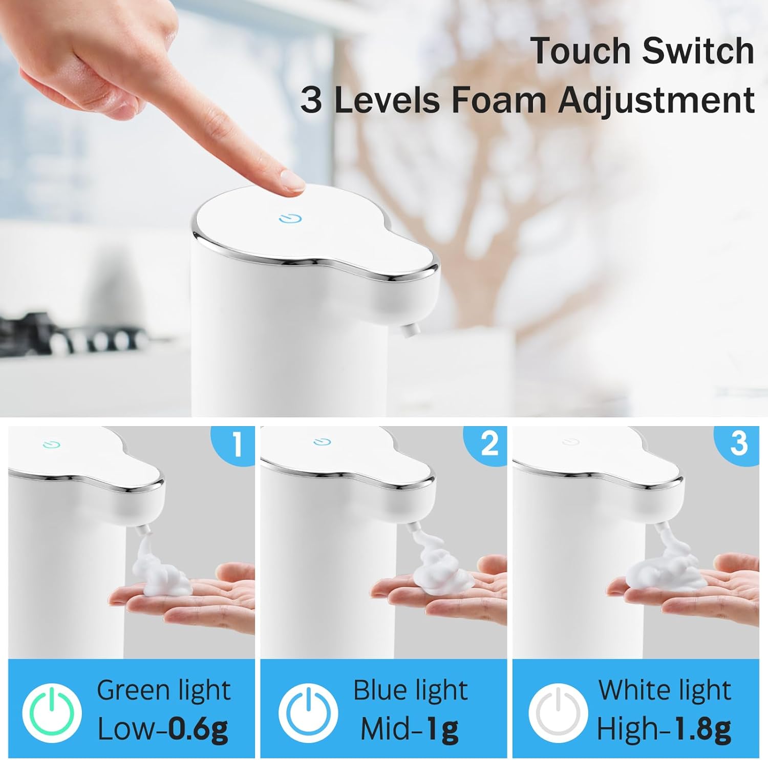 Touchless Foaming Soap Dispenser with Rechargeable USB Wall Mount White