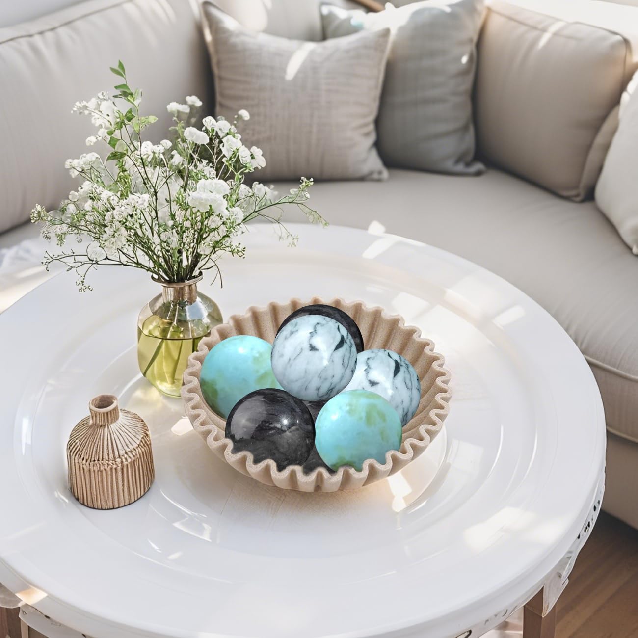 SUTEBUY Decorative Stone Balls - 197inch White-Green 3 PCS