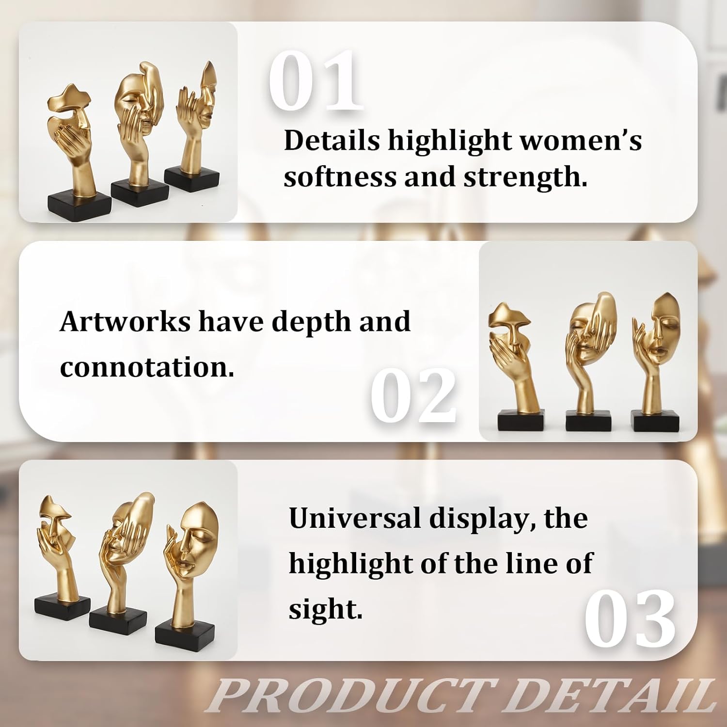 Gold Decor Thinker Statues Set of 3