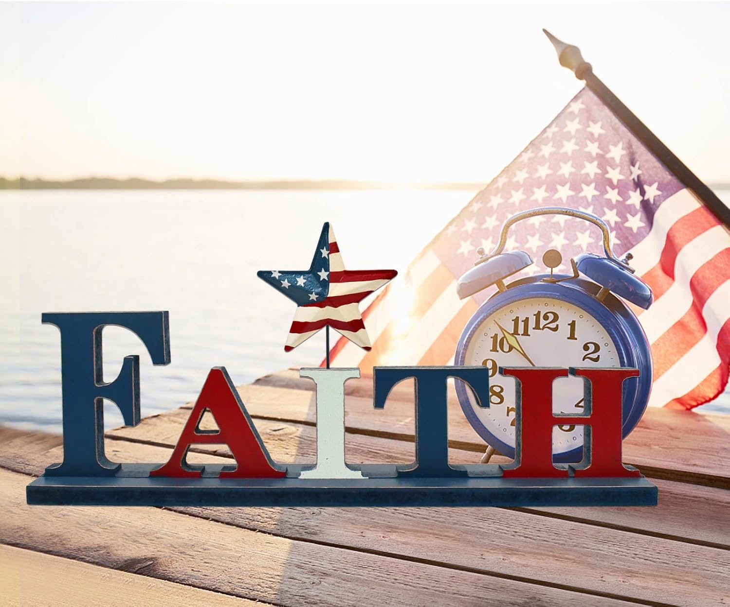 Veclotch Patriotic FAITH Wood Block Sign for 4th of July