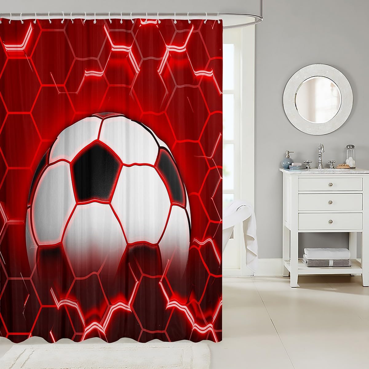 Feelyou Red Football Bath Curtain Set 72x72