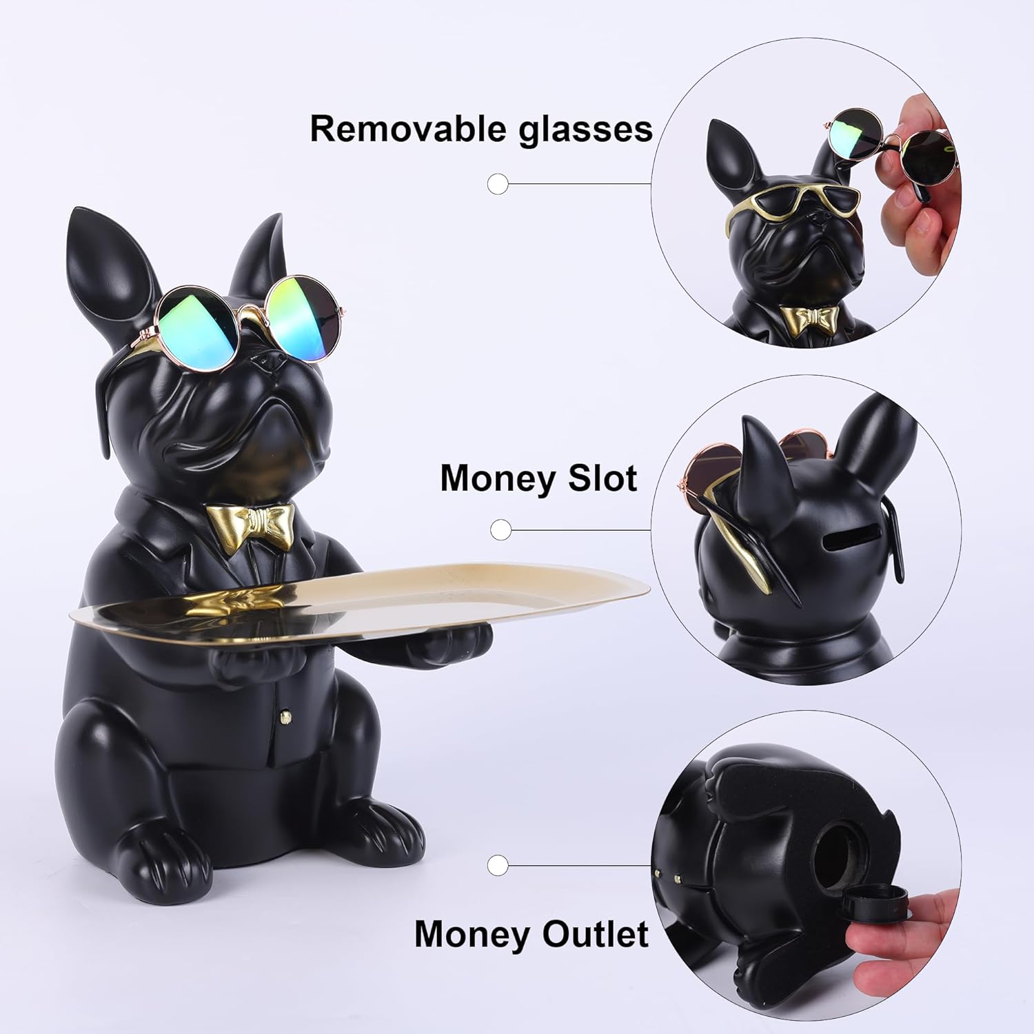 French Bulldog Resin Statue Key Holder Tray Decor