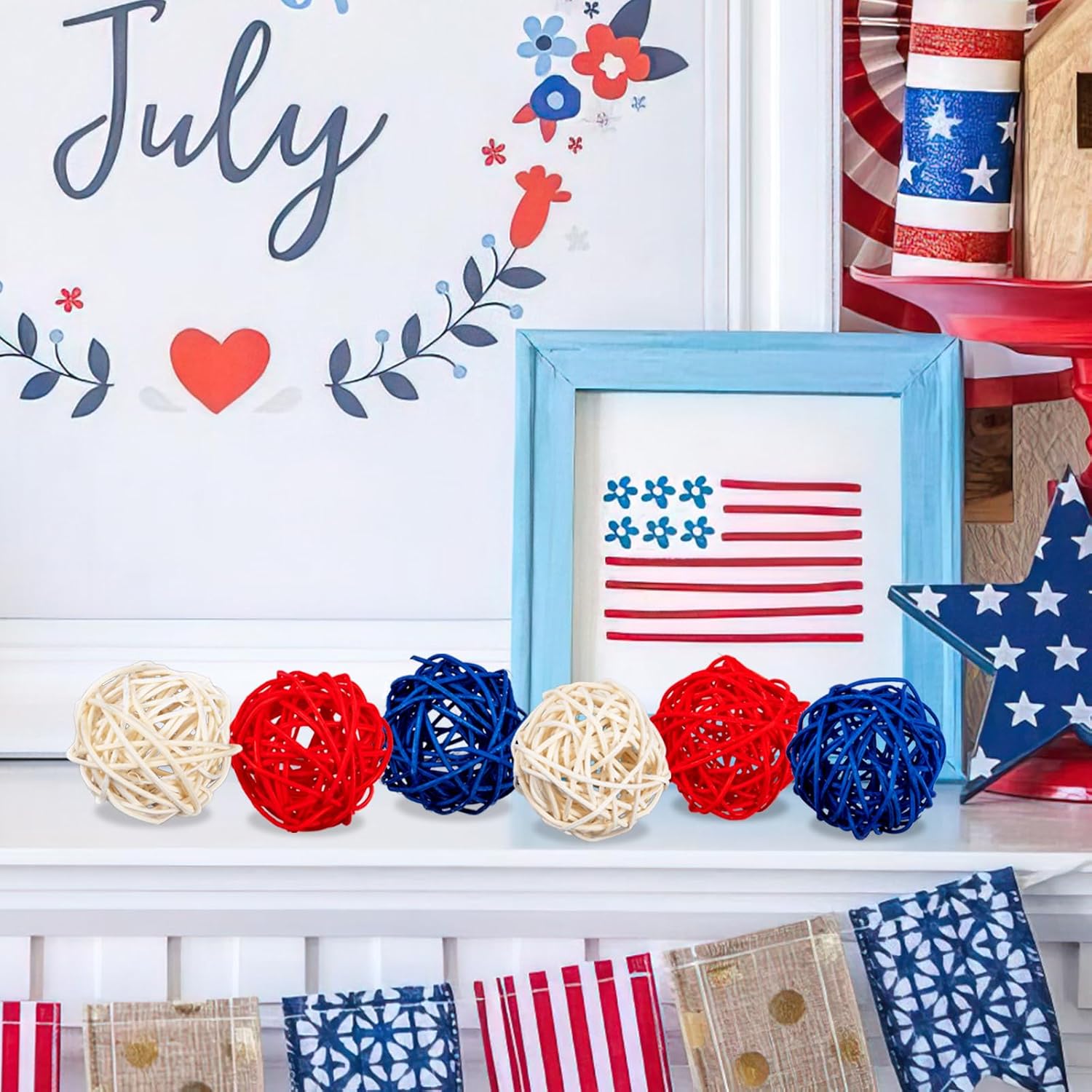 GuassLee 4th of July Decorative Balls 18pcs Red White Blue
