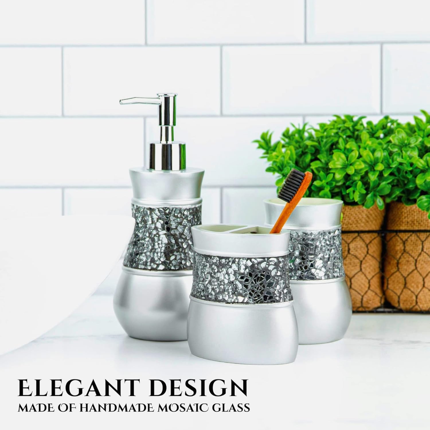 Crackled Glass Bathroom Tumbler - Stylish Water Mouthwash Holder
