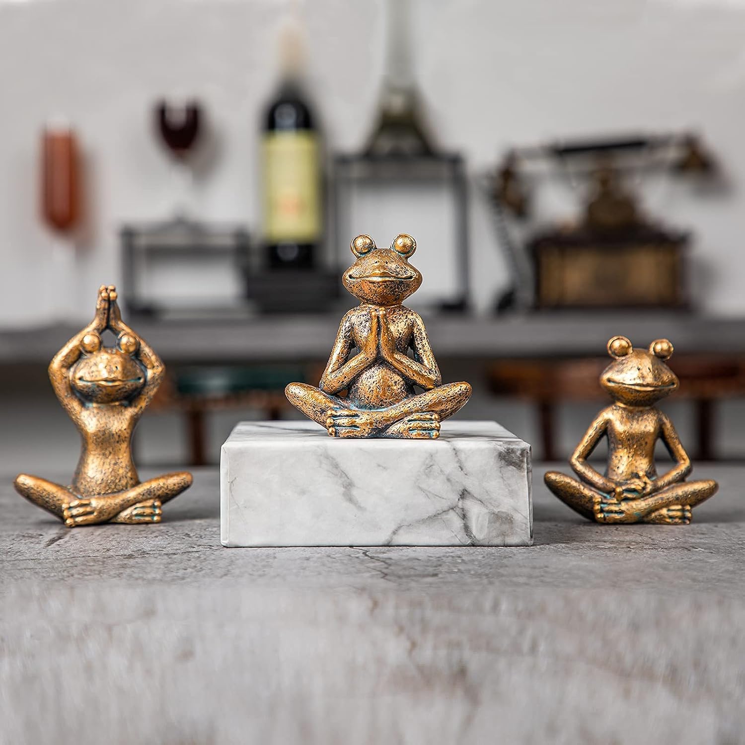 Smadeer Bronze Frog Figurines 3-Piece Yoga Set
