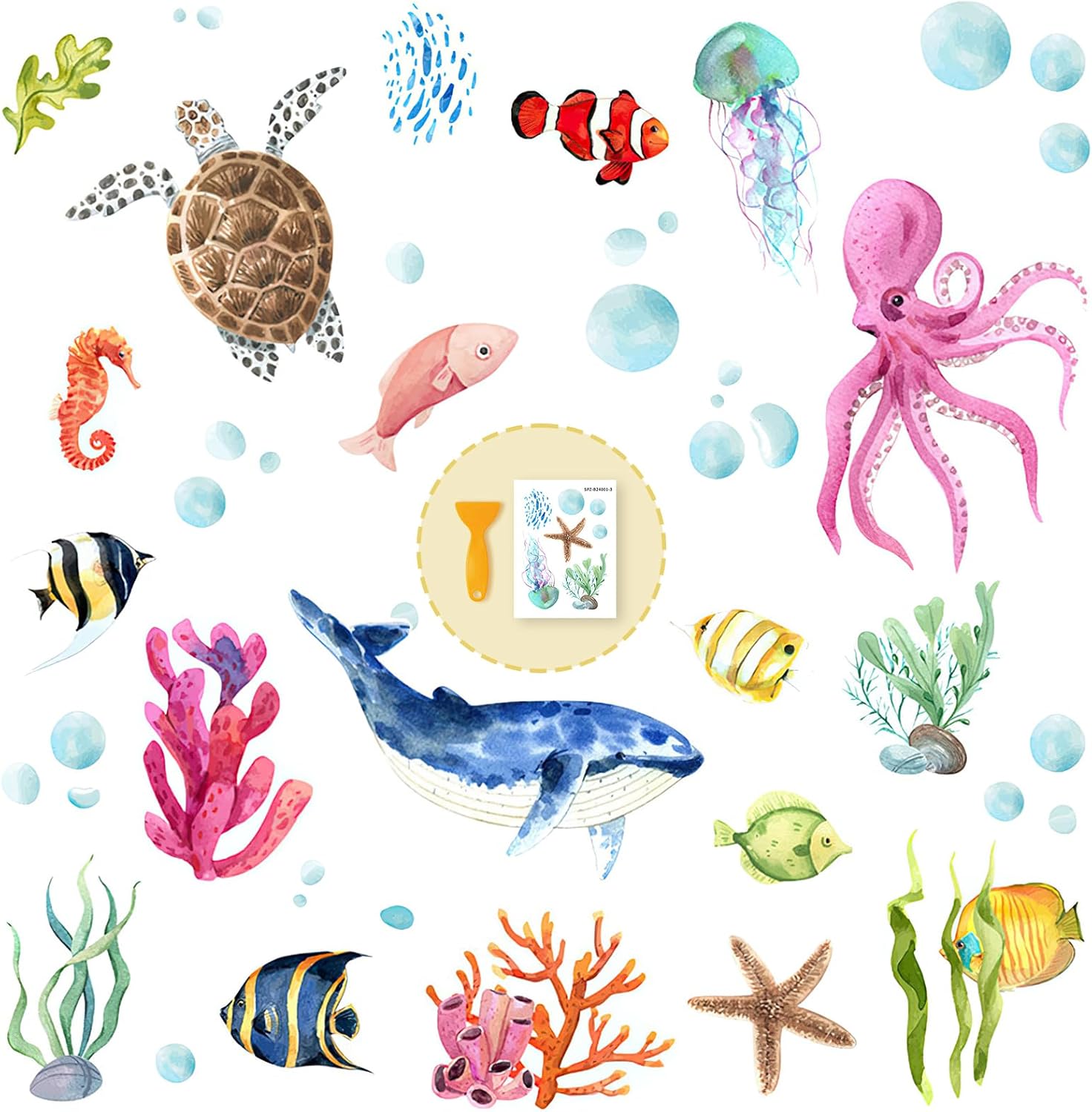 Non-Slip Bathtub Stickers with Cute Sea Animal Designs