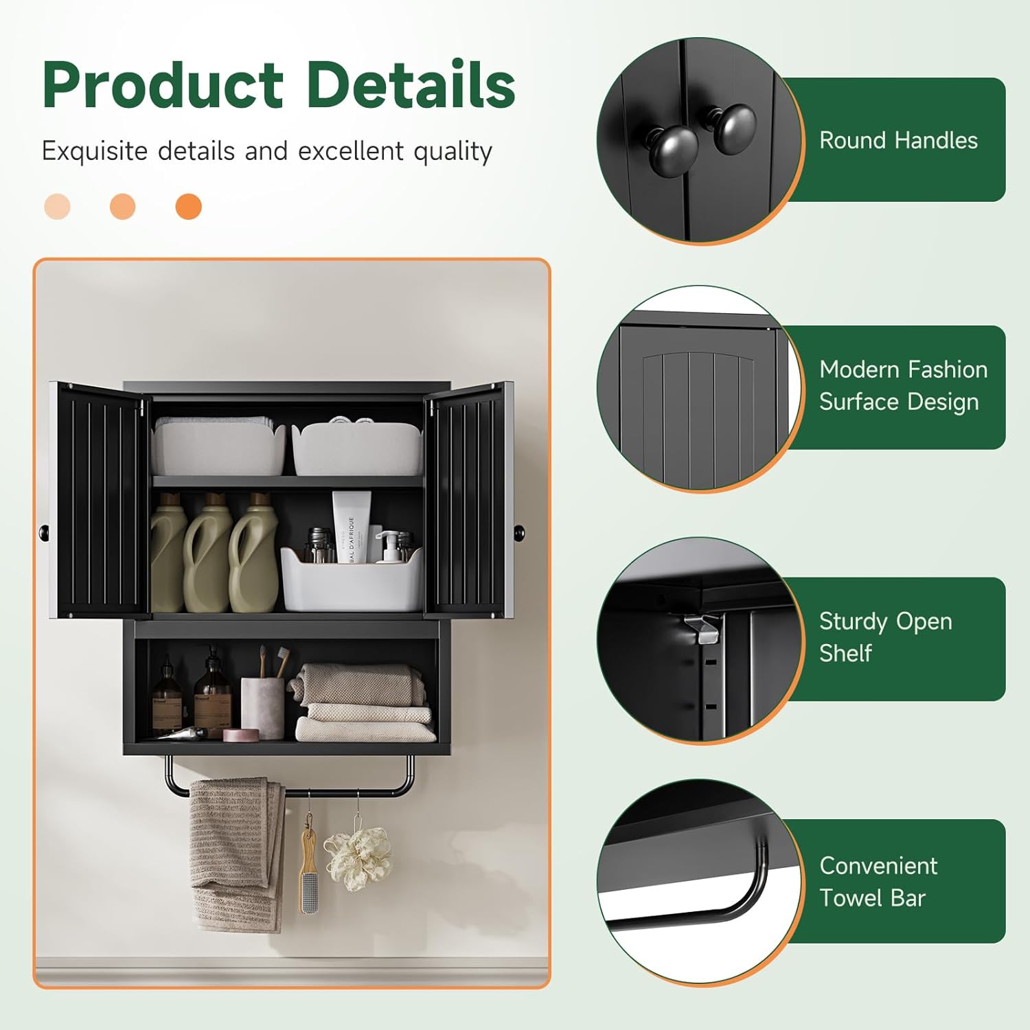 Letaya Metal Bathroom Cabinet with 2 Doors and Towel Rack