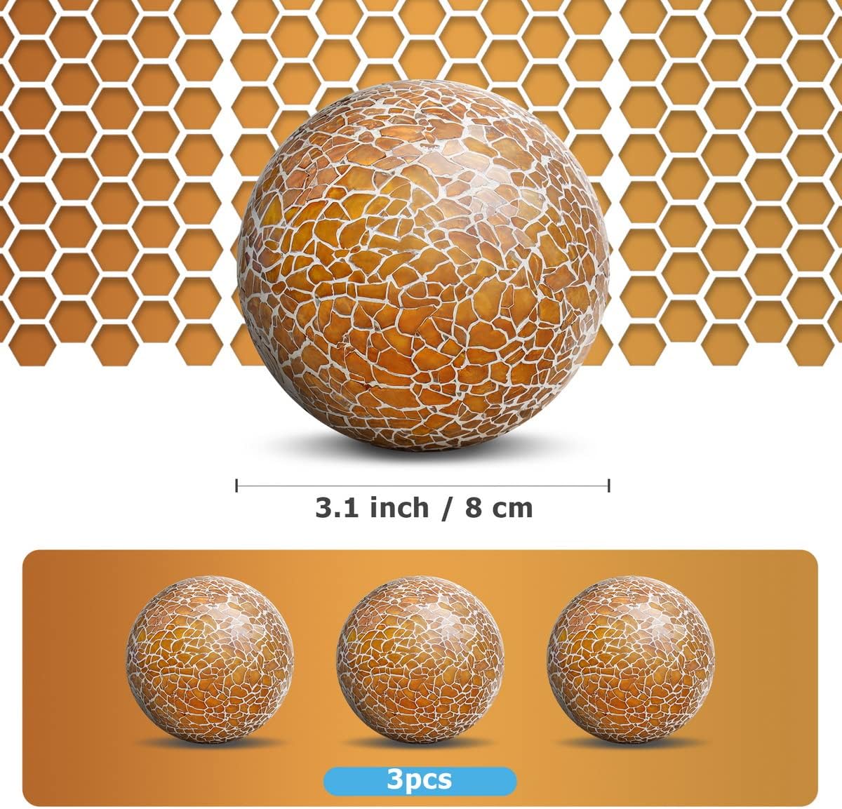 3PCS 335inch Decorative Glass Orbs for Home Party