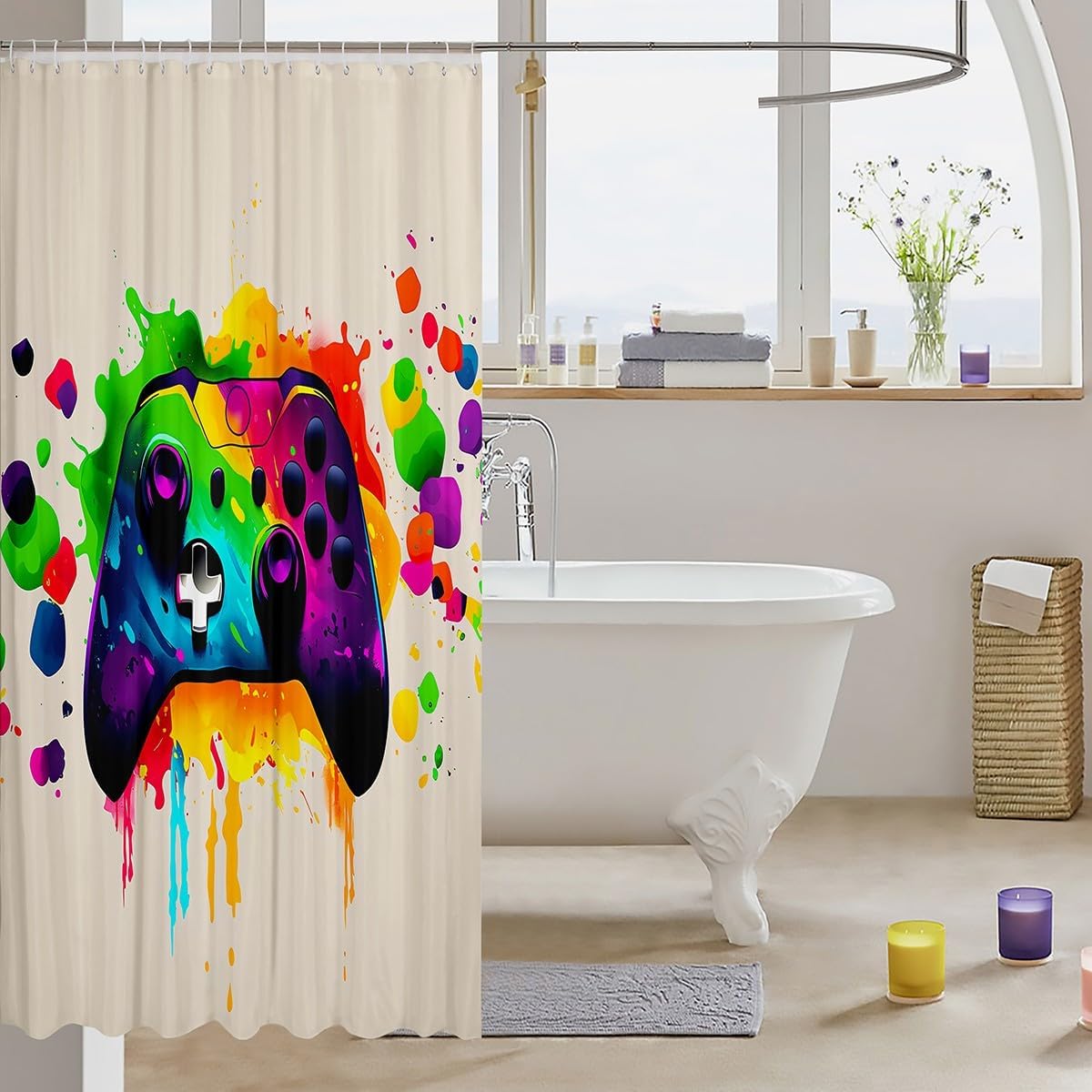 Feelyou Gamer Shower Curtain Set 72x72 Beige