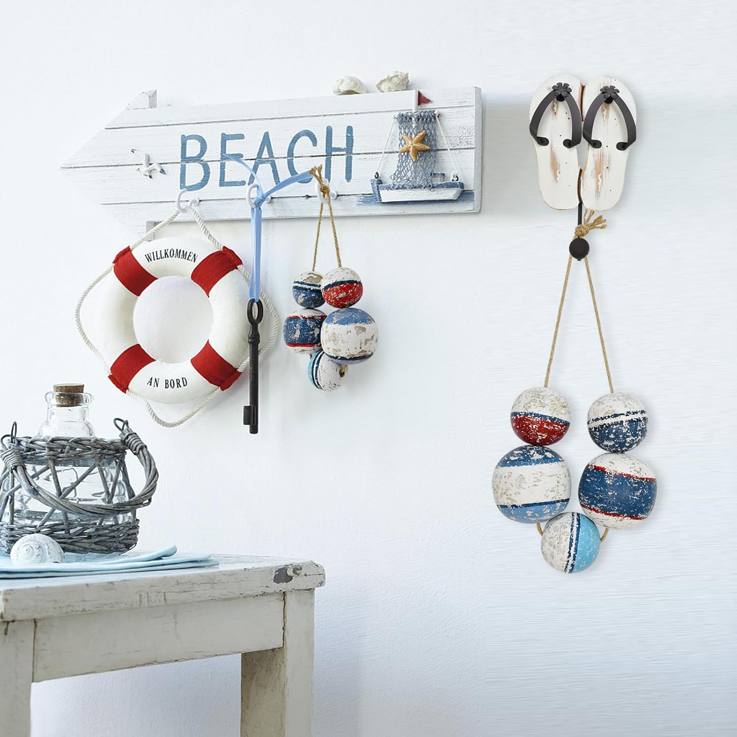 Rustic Wood Fishing Float Wall Decor Hanging Ornaments