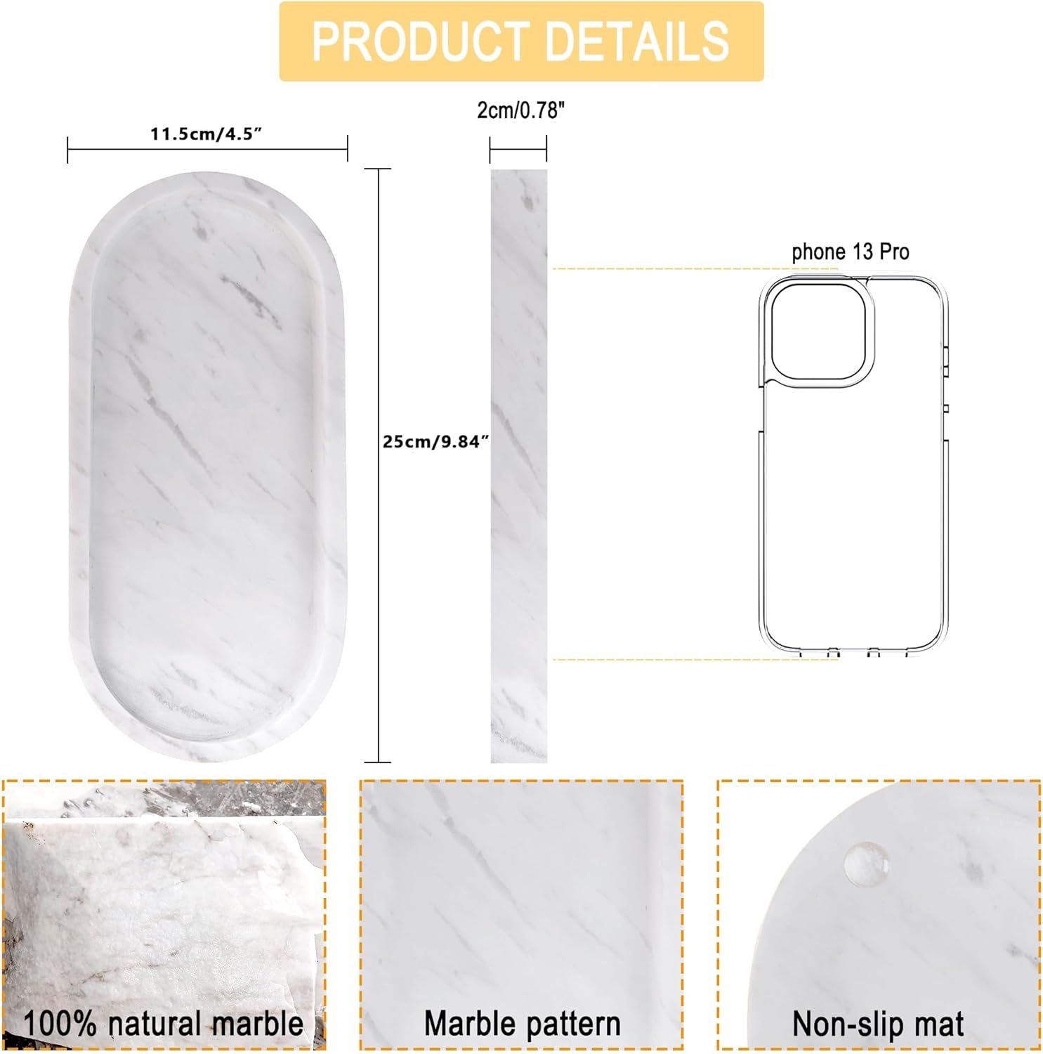 WORHE Natural Marble Vanity Tray for Candles Jewelry